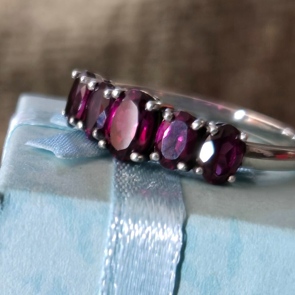Garnet Ring, 925 silver, size 10